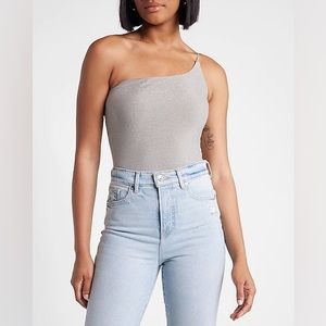 Express Sparkly One Shoulder Thong Bodysuit